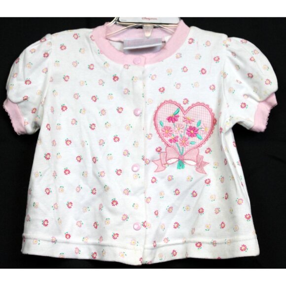 First Impressions Spring Summer Baby 2pc Outfit Girls 12M Pink Flower Hearts - Picture 2 of 10
